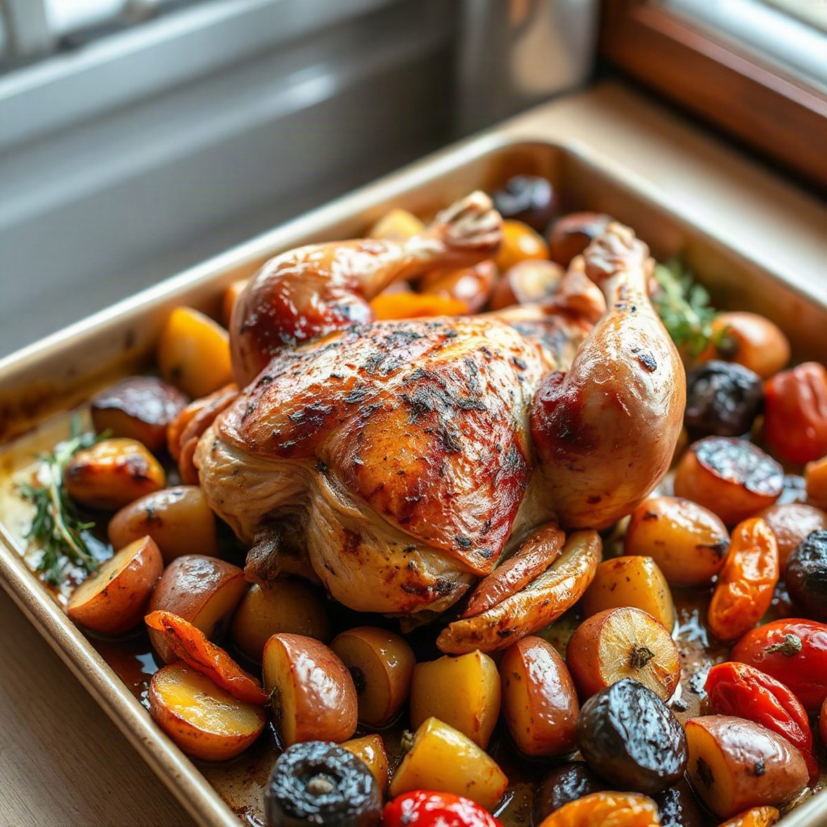 Honey-Paprika Roasted Chicken with Peppers and Potatoes