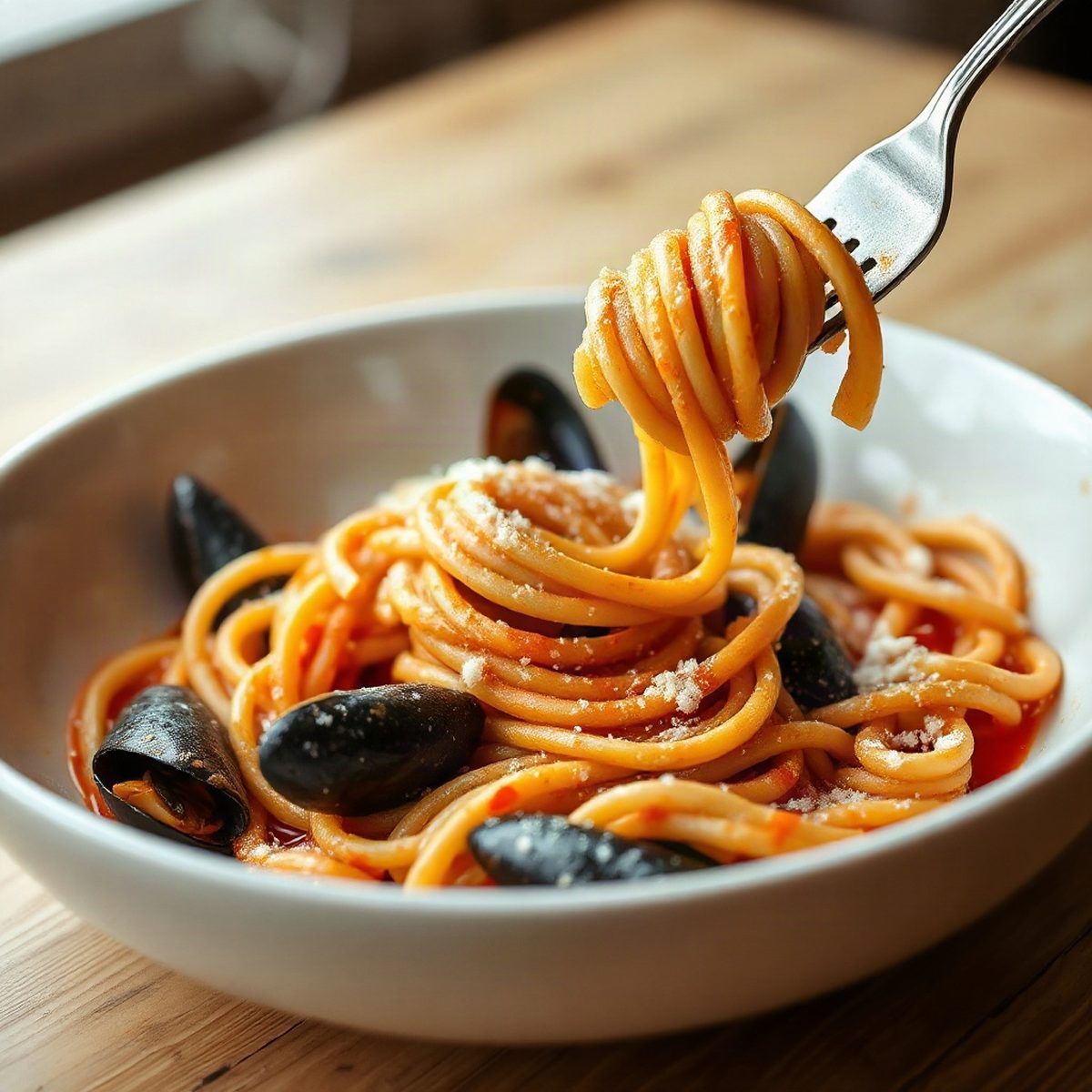 Mussels in Tomato Cream with Fresh Pasta