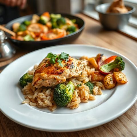 Poêlée de poulet et orzo au brocoli