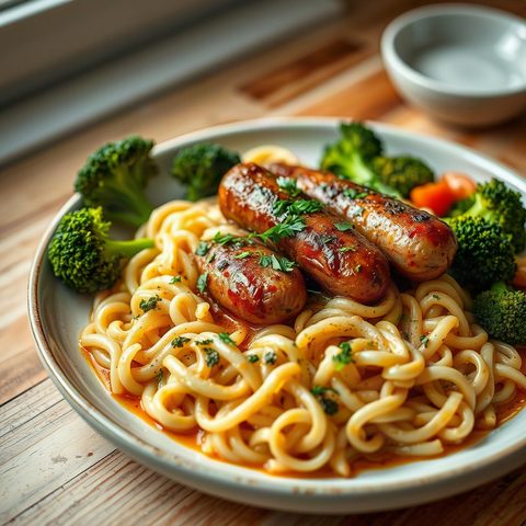 Orzo crémeux aux saucisses européennes et brocoli