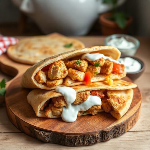 Pitas au souvlaki de poulet et tzatziki maison