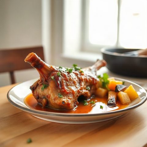 Jarret de porc braisé à la moutarde et au paprika fumé