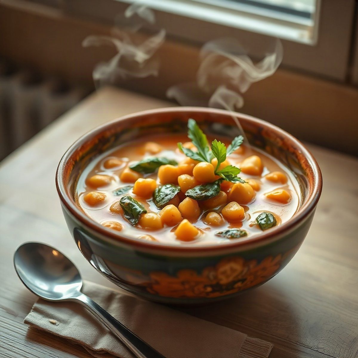 Curry de pois chiches au lait de coco et épinards