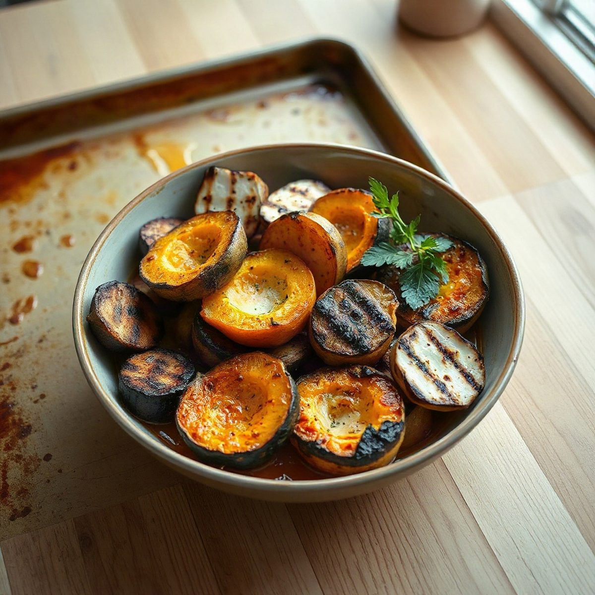 Bol tiède de courge rôtie et halloumi grillé