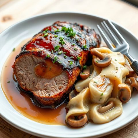 Filet de porc glacé à l'érable et champignons à la crème