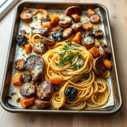 Pâtes crémeuses à la courge butternut rôtie