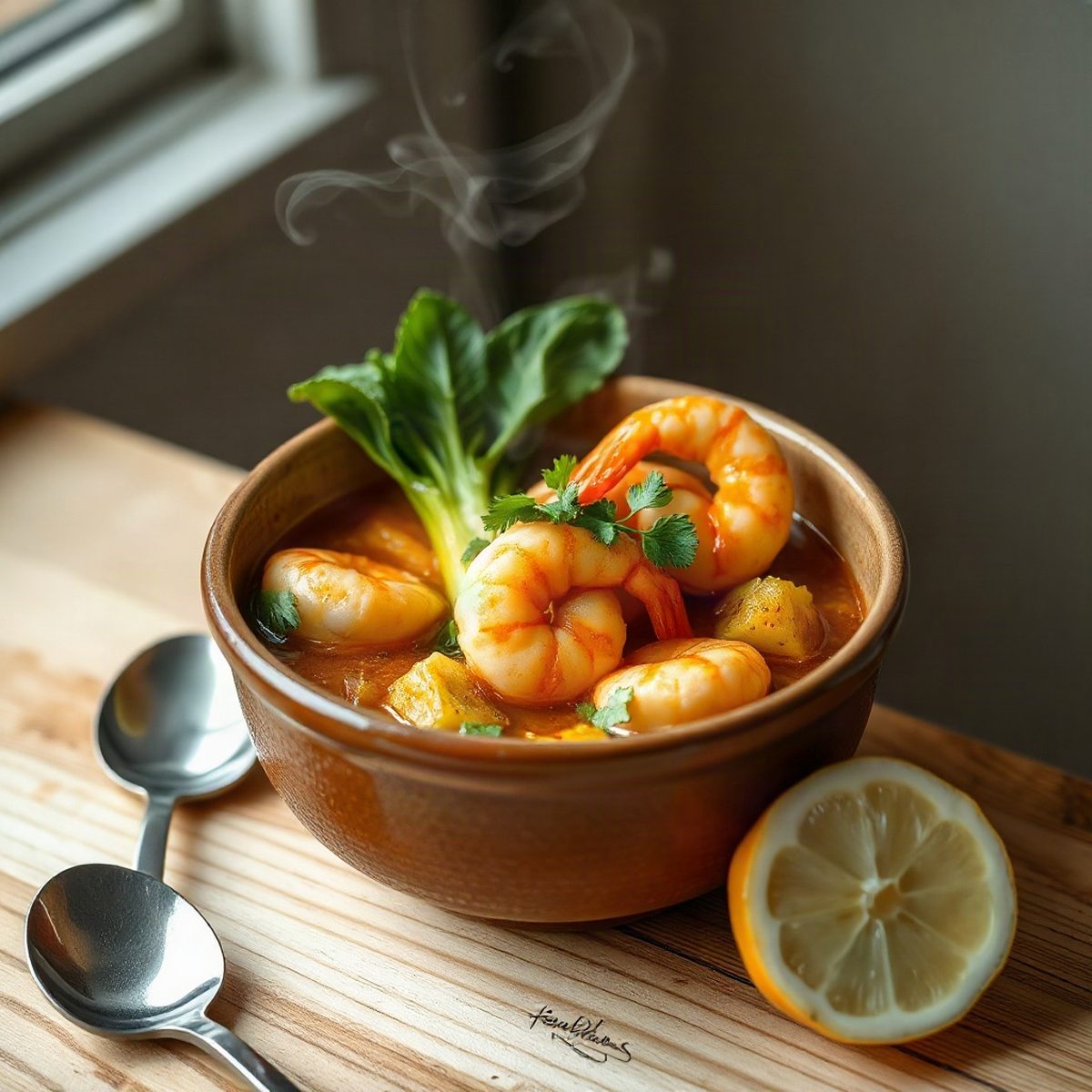 Curry de crevettes au lait de coco et bok choy