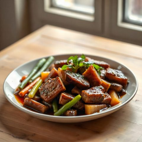 Porc haché sauté aux haricots noirs et céleri chinois