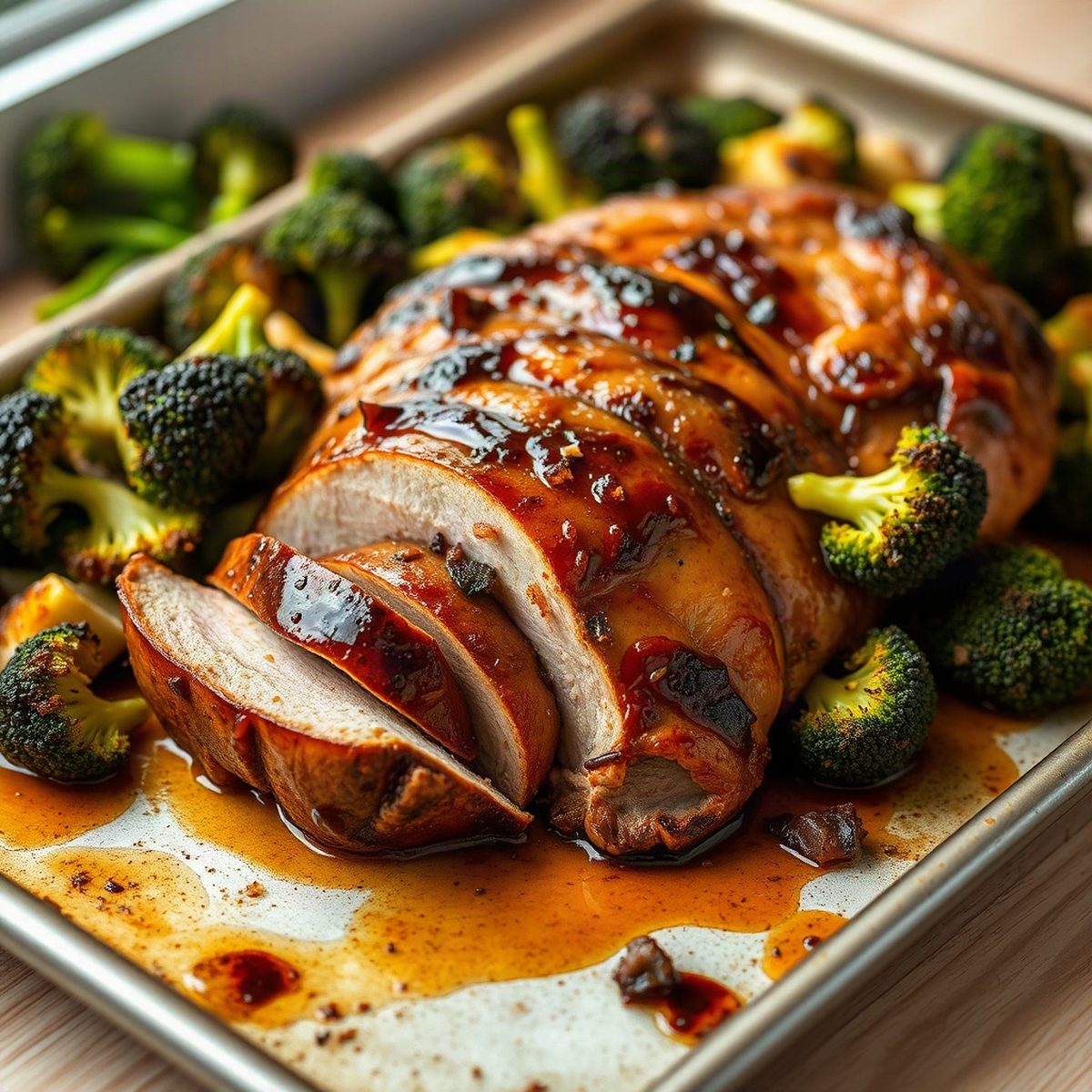 Rôti de porc à l'érable et moutarde, brocoli rôti
