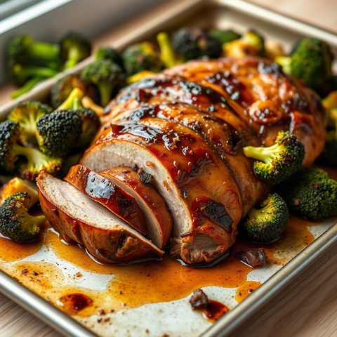 Rôti de porc à l'érable et moutarde, brocoli rôti