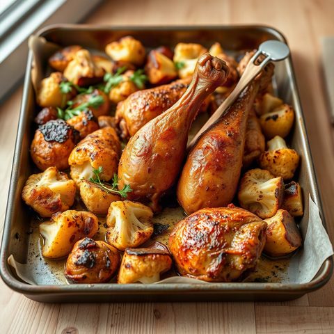 Pilons de poulet rôtis au paprika fumé, chou-fleur et pommes de terre