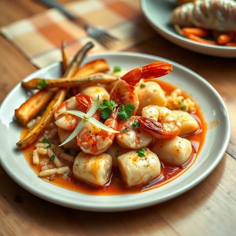 Gnocchi poêlés aux crevettes, ail et citron