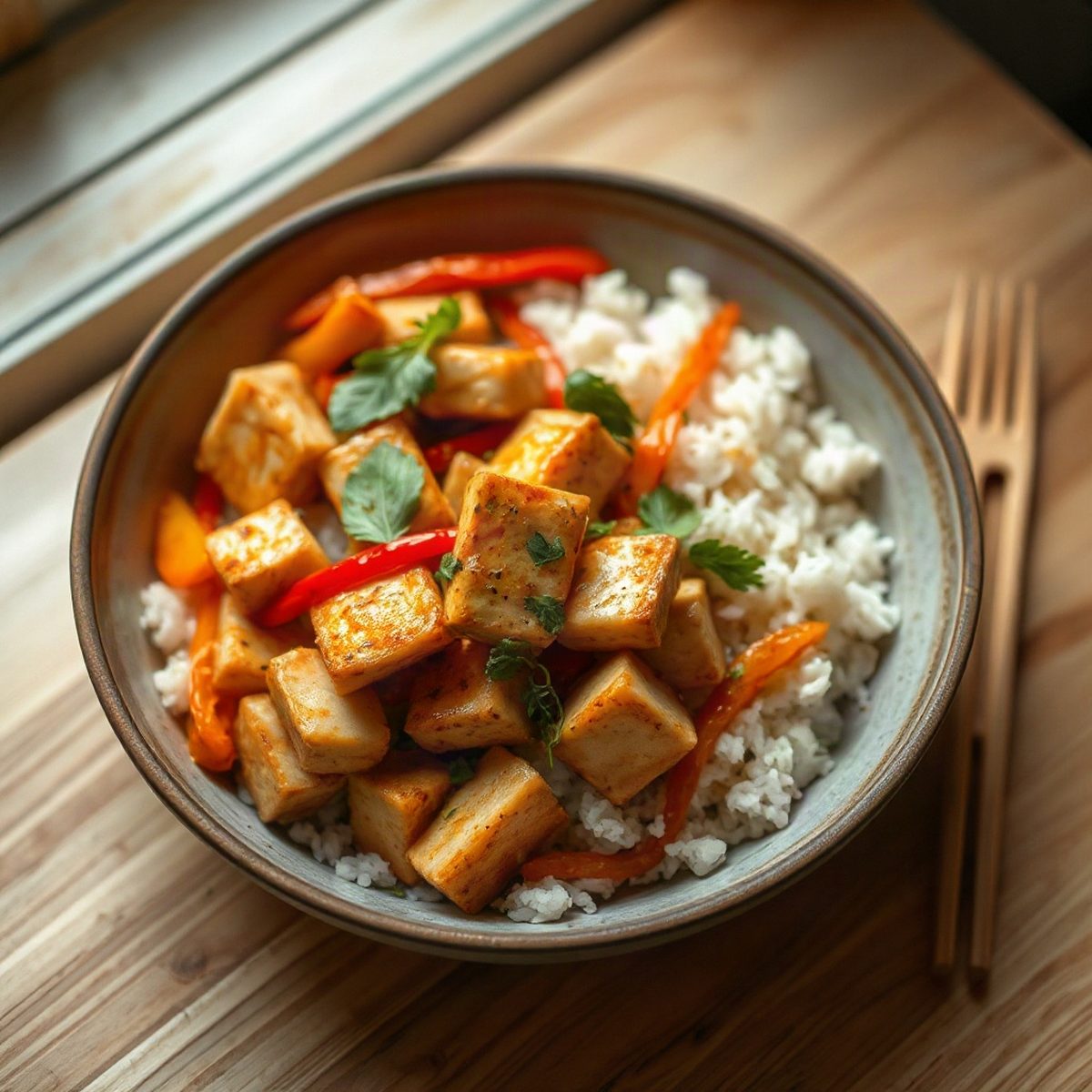 Tofu Stir-Fry with Peppers and Rice