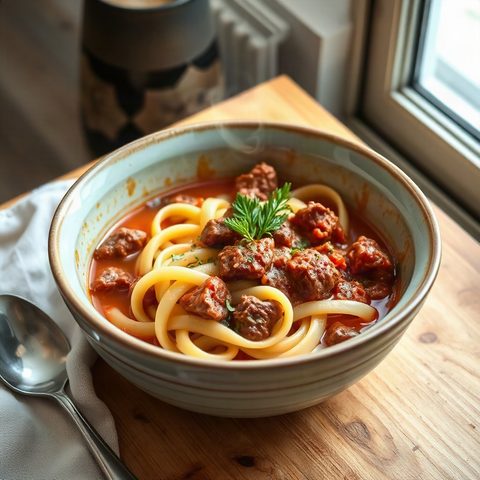 Ragù de bœuf mijoté aux pâtes aux œufs