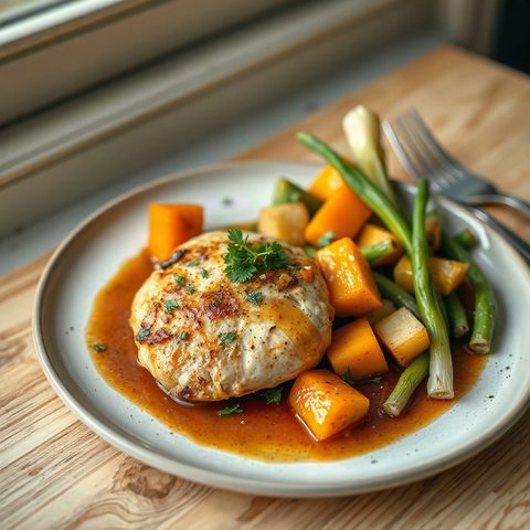 Poêlée de poulet, courge butternut et poireaux à l'érable