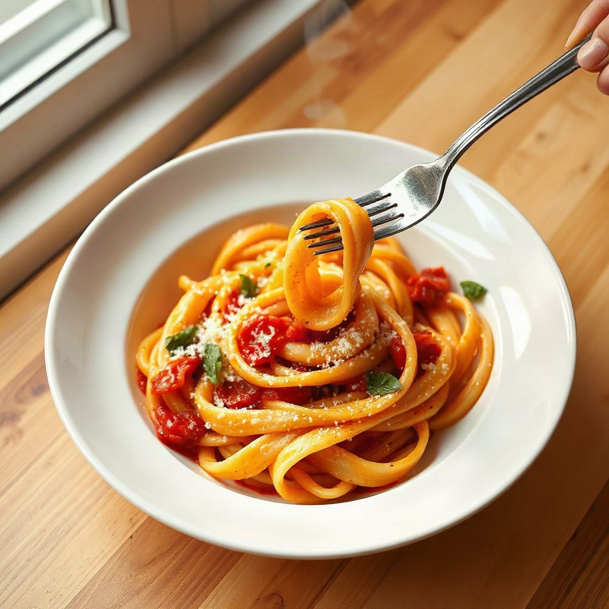 Shrimp and Sweet Pepper Pasta in Garlic Tomato Sauce
