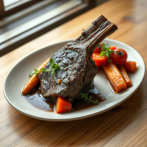 Jarret de bœuf braisé aux carottes et à la tomate
